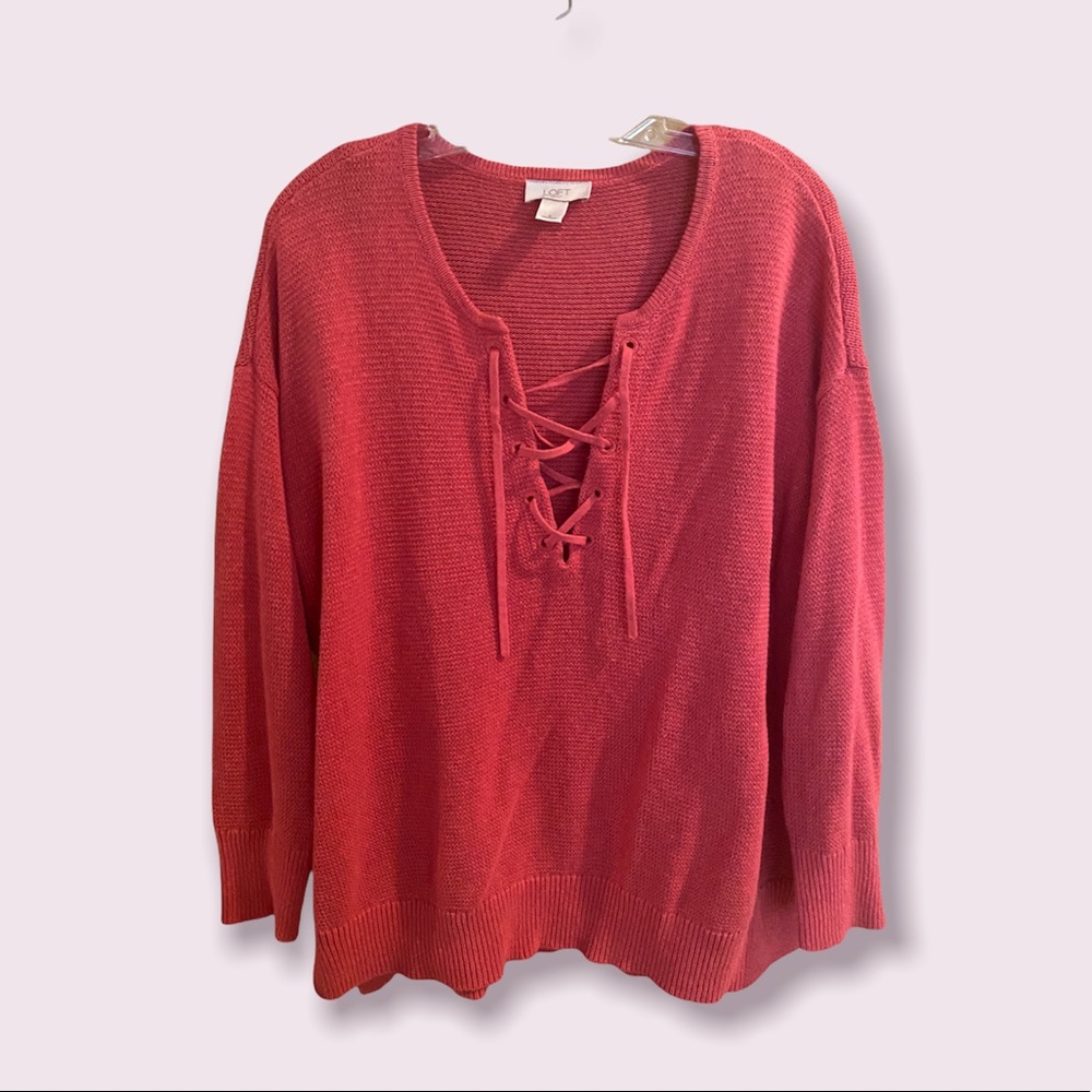 Coral lace up front sweater